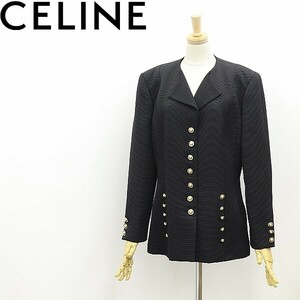 ヴィンテージ フランス製◆CELINE セリーヌ メタルデザインボタン ジャケット 黒 ブラック 42