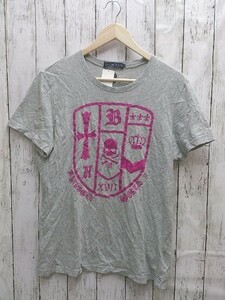 HYDROGEN ハイドロゲン Ｔシャツ 半袖 ベロア プリント ロゴ ドクロ カットソー コットン 毛羽立有 Lサイズ グレー メンズ 1302000004781