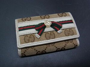 GUCCI グッチ シェリーライン インターロッキングG GGキャンバス×レザー キーケース 鍵入れ レディース ベージュ系 DF0395