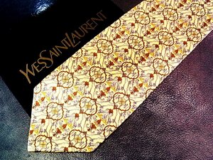 ★良品★3R05653【YSL】サンローラン「花 植物 装飾 柄」ネクタイ