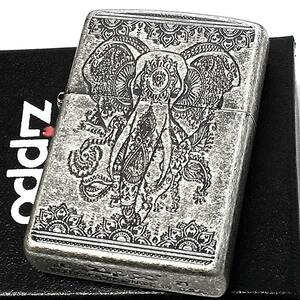 ジッポ ライター インディアン エレファント ZIPPO 象 銀燻しバレル 古美仕上げ アンティークシルバー お守り メンズ ギフト