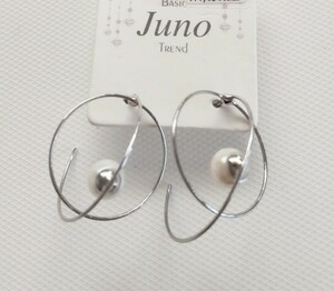 新品未使用　Juno　円　半円　シルバーカラー　パールビーズ　スタッドピアス