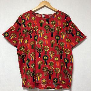 (k) old GUCCI グッチ レトロ イタリア製 総柄 トップス カットソー Tee tシャツ サイズM 赤 レッド コットン