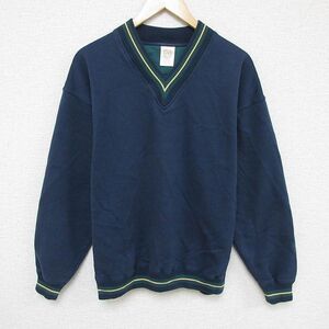 L/古着 長袖 スウェット メンズ 90s 無地 Vネック 紺 ネイビー 24nov11 中古 スエット トレーナー トップス