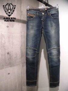 ARLEN NESS JEANS アレンネス ダメージ加工 ストレッチ デニム バイカーパンツ 44/ライダース ジーンズ/レディース/イタリア製/程度良好