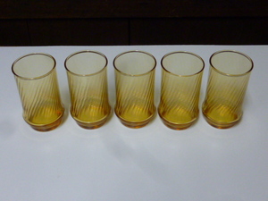 昭和レトロ　グラス タンブラー コップ ガラス アンバー 琥珀 セット アンティーク キッチン インテリア ディスプレイ