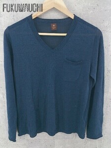 ◇ TAKEO KIKUCHI タケオキクチ Vネック リネン混 ニット 長袖 セーター 2サイズ ネイビー メンズ