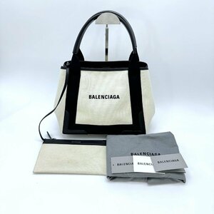 BALENCIAGA バレンシアガ ネイビーカバス XS 339933 キャンバス×レザー 黒/ナチュラル レディース ハンドバッグ 【中古】【美品】