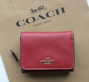 【新品】coach コーチ 三つ折り財布 レッド