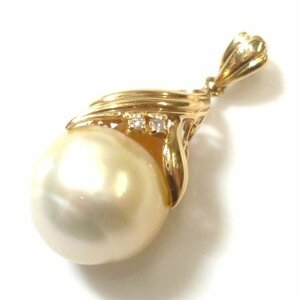 J◇K18 バロックパール & ダイヤモンド ペンダントトップ イエローゴールド 18金 真珠 ダイヤ Pearl Diamond pendent charm【ネコポスOK】