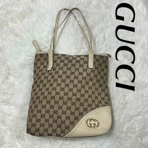 GUCCI グッチ トートバッグ 182492 GGキャンバス レザー ベージュ クリーム インターロッキングG ショルダートート