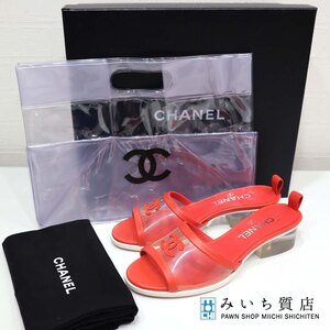 質屋 未使用 CHANEL シャネル ミュール G34849 37.5 サイズ 24.5 レッド PVC ラムスキン サンダル 19S H11969 みいち質店