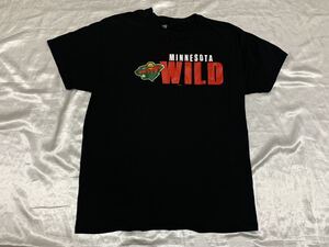 【送料無料 値下げ交渉歓迎】NHL公式ミネソタワイルド 半袖Tシャツ USA Lサイズ ブラック ビッグロゴ古着アイスホッケージャージアメリカ黒