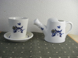 ◆Akiko Ikeda◆Bee＆blue bottle◆如雨露(watering can)と植物鉢と鉢受◆未使用品◆