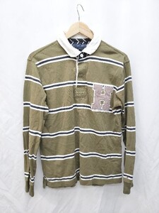 ◇ TOMMY HILFIGER トミー ワッペン ヘンリーネック 長袖 Tシャツ カットソー サイズＬ カーキ ブラック メンズ P