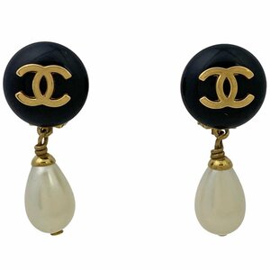 シャネル CHANEL ココマーク イヤリング スイング フェイクパール イヤリング GP ゴールド ブラック レディース 【中古】