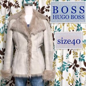 ■良品■希少■HUGO BOSS ヒューゴボス　ムートンジャケット　ショートコート　羊革　白タグ　レザータグ　ベージュ　イタリアsize40(M)