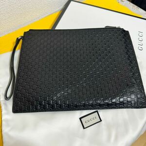 箱付き★ GUCCI グッチ マイクロシマ レザー セカンドバッグ クラッチバッグ ブラック 544477