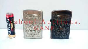 WARNING SILVER & COPPE TURBO LIGHTER /WARNING(警告)　髑髏(スケルトン) シルバー＆カッパー(ブロンズ) ターボ・ガスライター　2個セット