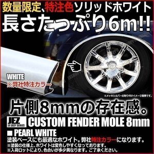 送料0円 フェンダーモール 幅:8mm 長:6m [ホワイト] ビス付き ツライチ ハミタイ ドレスアップ 保護 フェンダー 外装 艶 補修 車 汎用