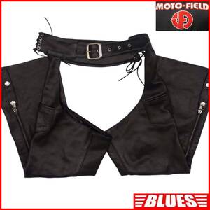 即決★MOTO FIELD★S レザーチャップス レザーパンツ モトフィールド メンズ 黒 革 ライダースパンツパンクロック ライディング ツーリング