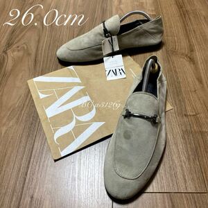 展示処分 新品 ZARA GOAT LEATHER ビットローファー 26.0cm 40 GRAY メンズ ザラ ゴートレザー ローファー スリッポン シューズ 薄底