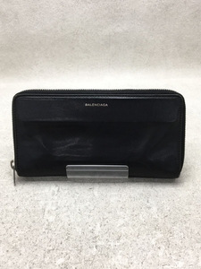 BALENCIAGA◆長財布/レザー/BLK/無地/メンズ