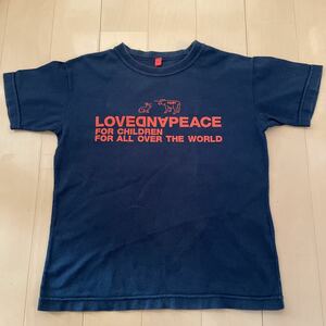 送料無料　フェリシモ　nusy 半袖Tシャツ LOVE&PEACE レディースS 紺色　親子ペアも　送料込み