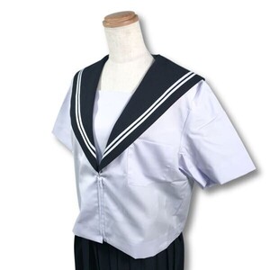 【新品未使用品】セーラー夏服上衣&おまけスカート1着★学生服*前開き*紺襟*ホワイト2ライン*白色*ホワイトボディ*155A*11号(SS155A)