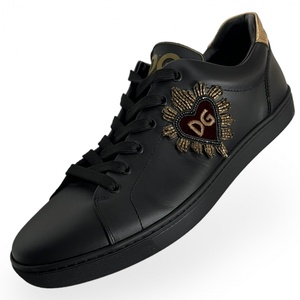 イタリア製 DOLCE＆GABBANA ドルチェ&ガッバーナ CS1640 ビーズ 刺繍 デザイン ローカット レザー スニーカー シューズ 靴 9 ブラック 黒