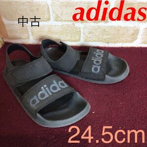 【売り切り!送料無料!】A-350 adidas!サンダル!黒!ブラック!24.5cm!夏!面ファスナーあり!水遊び!川!海!レジャー!キャンプ!中古!