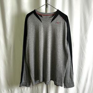 00s NIKE ジャージ メッシュ カットソー XL ビッグサイズ グレー×ブラック プルオーバー スウォッシュ ナイキ オールド ビンテージ