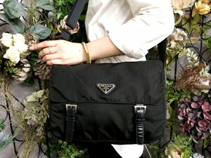 超美品●PRADA プラダ●三角ロゴプレート●ポコノ ナイロン カーフ レザー 本革●カメラ ショルダー バッグ●黒●SV金具●B5 収納●Js50164