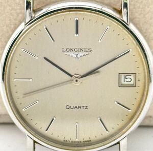 【ロンジン　１円～】　「LONGINES」 　ラウンド　グレー　デイト　腕時計　メンズ　クォーツ　稼働　E13961