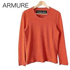 ARMURE 薄手 ニット長袖 セーターカットソー オレンジ メンズ サイズ2 M相当 Uネック トップス 古着 アルミュール