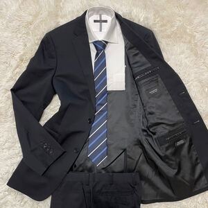 超希少XL!! バーバリーブラックレーベル BURBERRY BLACK LABEL スーツ セットアップ Super100’s ブラック ジャケット ビジネス 42R 