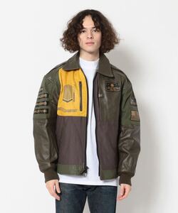 未使用級 現行品 L★AVIREX アヴィレックス ARMY MECHANIC JACKET フライトジャケット ブルゾン ラムレザー ドリズラージャケット カーキ