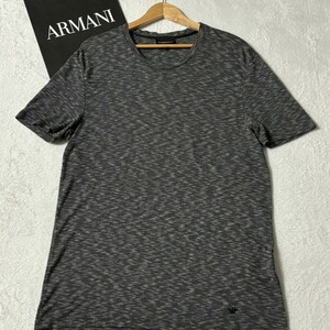 極美品/Mサイズ●エンポリオ アルマーニ EMPORIO ARMANI クールネック サマーニット カットソー 半袖 Tシャツ ストレッチ グレー 刺繍