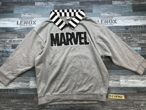 MARVEL マーベル レディース 発泡プリント ストライプ つけ襟 スウェットトレーナー L グレー黒白