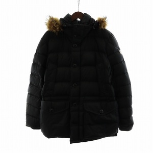 モンクレール MONCLER クルーニー CLUNY ダウンジャケット フード 長袖 ロゴ ワッペン ミドル ジップアップ 4 XL 黒 ブラック