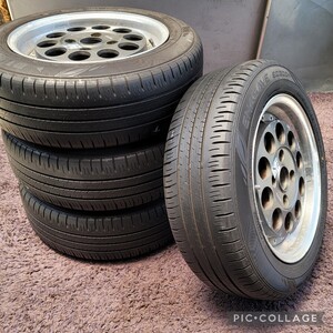 アウトストラーダ 15インチ 6.5J +33 PCD114.3 4Hタイヤ付き4本セットダンロップエナセーブEC300+185/60R15 AE86 ローレル ハコスカ ケン