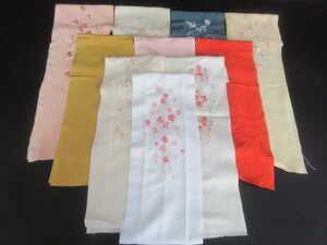 1円 中古 絹 縮緬 刺繍半衿 各色 高級 花々 枝花 まとめて 10点 和服 和装小物 【夢職】★★★