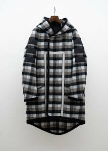 Rick Owens リックオウエンス 19AW LARRY ブロックチェックフードコート ステンカラーコート 40 中古