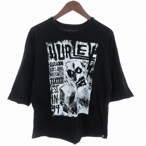 ハーレー Hurley Tシャツ カットソー ラグランスリーブ 七分袖 ロゴ スカル プリント ブラック 黒 S メンズ