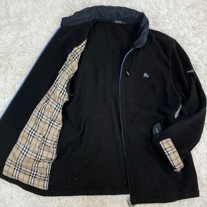 美品 バーバリーブラックレーベル フードパーカー2WAY フリース ジャケット 3/L ブルゾン ホース刺繍 ノバチェック BURBERRY BLACK LABEL