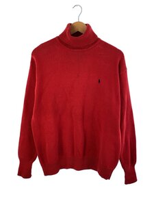 RALPH LAUREN◆ニット・セーター(厚手)/S/コットン/RED/無地/90s/香港製/タートルネック