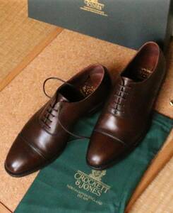 未使用 英 CROCKETT&JONES クロケット＆ジョーンズ KENT ストレートチップ バーニッシュカーフ ダークブラウン 6 1/2 グッドイヤー