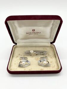 美品【 MIKIMOTO パール 約7.1mm-7.3mm カフス タイピン シルバー 】 ミキモト 真珠 SILVER ネクタイピン あこや真珠 アコヤ M マーク S