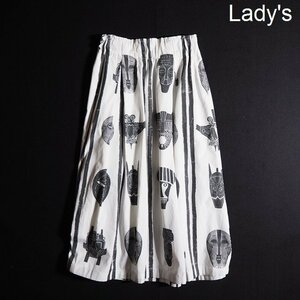 K3265h2 ▼TEN テン × Ron Herman ロンハーマン▼ 22SS AFRICAN MASK SKIRT アフリカン コットン フレアスカート 白黒 S 春夏 rb mks