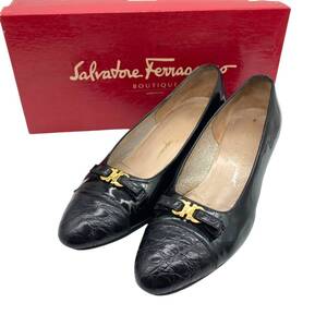 Salvatore Ferragamo フェラガモ ダブルガンチーニ レザー ヒールパンプス 黒 7 1/2 C 25cm